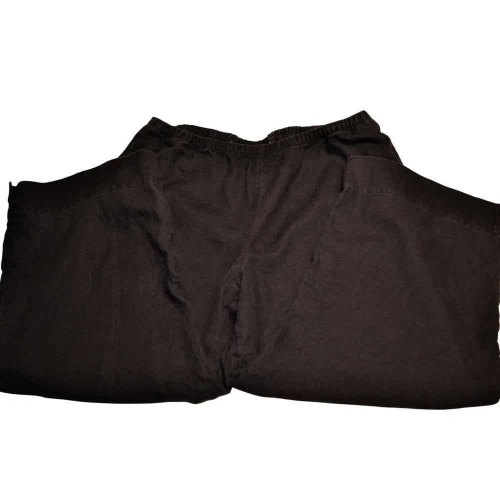 J. Jill Linen Wide Leg Pants Womens Large Black Elastic Waist Casual Pull-On‎